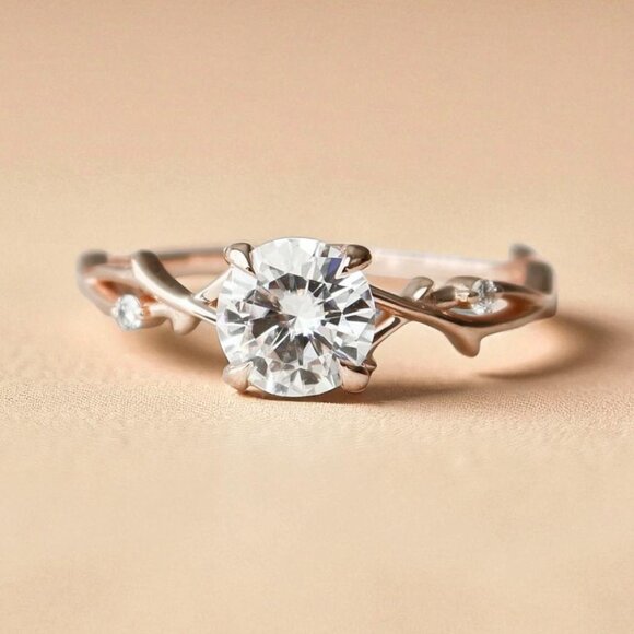 14k Gold- Moissanite Ring- Sz 6- Rose Gold 1.25 CT Fairytale Vine Twig Ring 2.7g - Picture 1 of 17